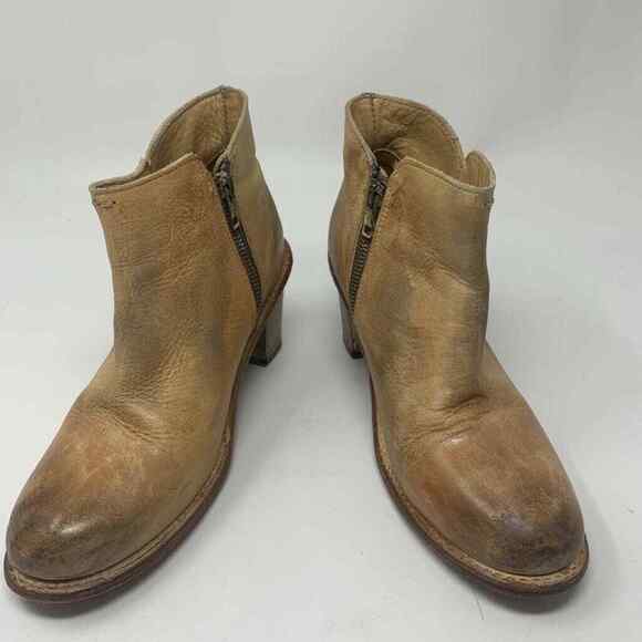 Bed Stu Ankle Boots Womens Size 8.5 Tan Leather Block Heel Distressed - Picture 1 of 8